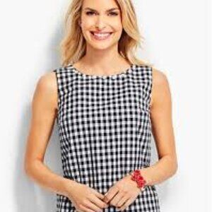 🖤 Talbots 12P Gingham Beaded Sleeveless Cotton Top | Preppy Classic